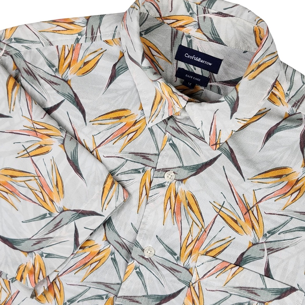 Croft & Barrow Button Up Easy Care Shirt Mens M Green Hawaiian Tropical Aloha